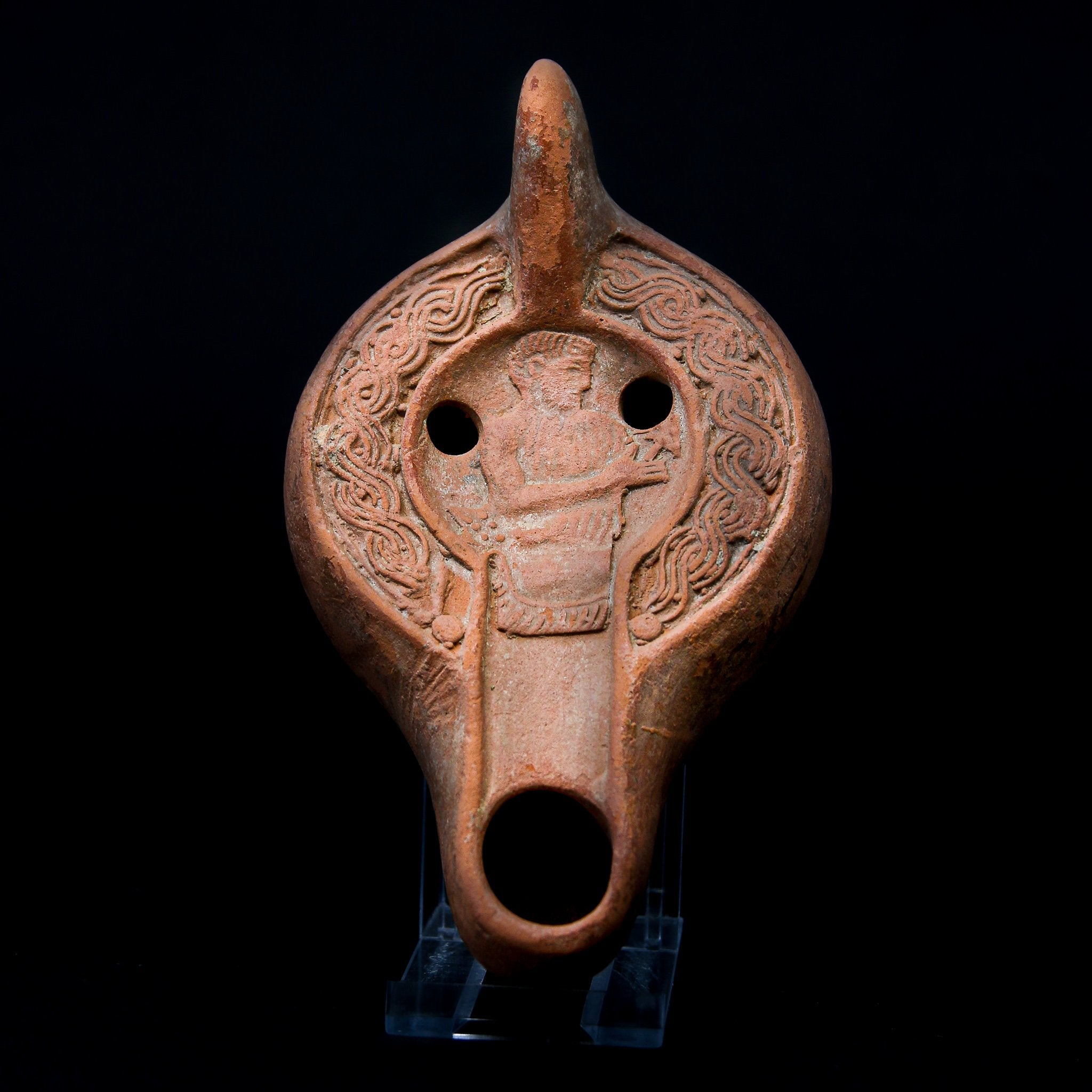 A Roman Terracotta Oil Lamp with Bust | Circa 1st-3rd Century AD
