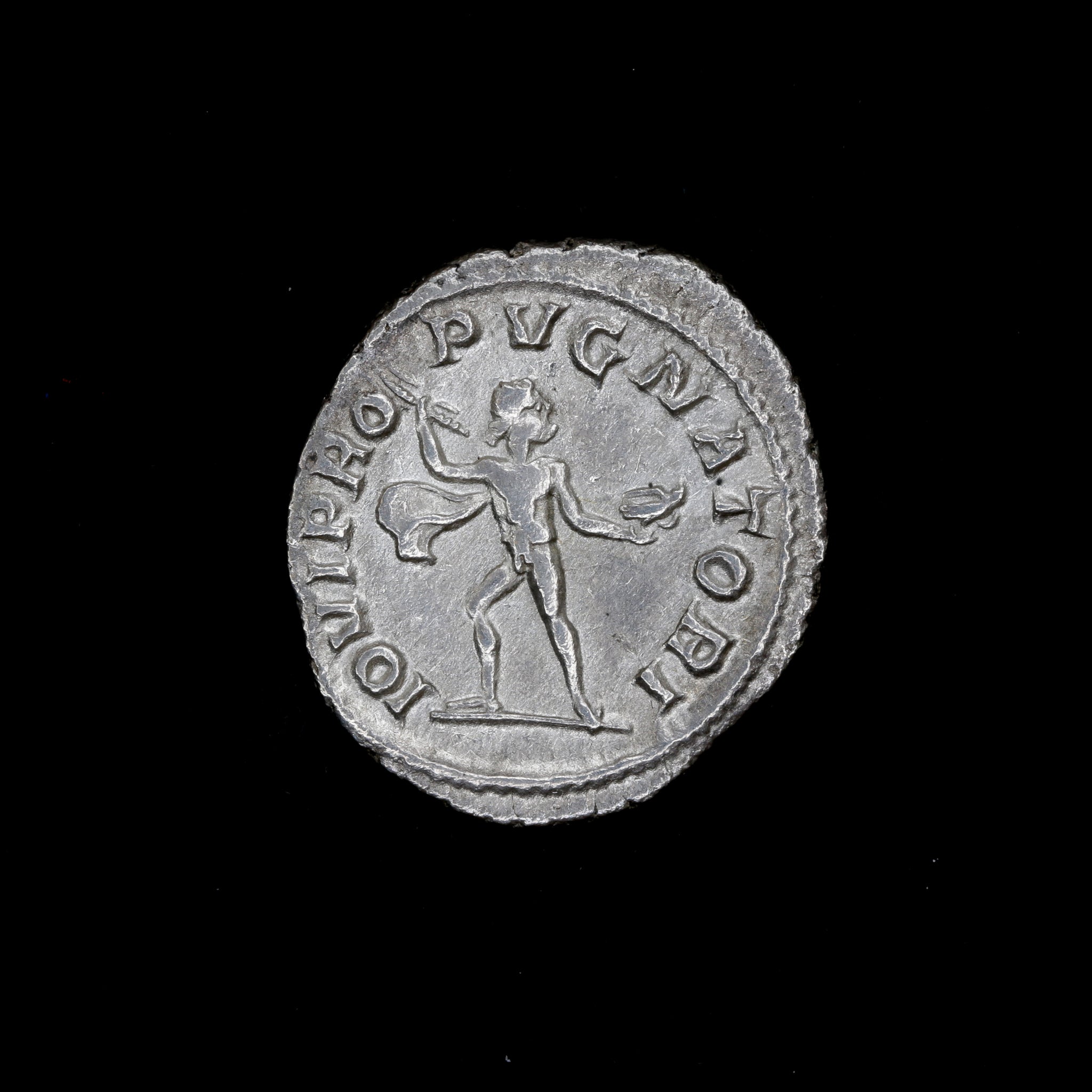 A Roman Empire Silver Coin | AR Denarius, Severus Alexander | Rome mint 232 A.D.  Jupiter in fighting stance.